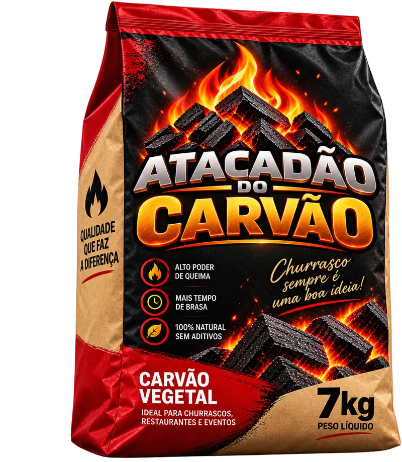 Saco de carvão de 7kg do Atacadão do Carvão